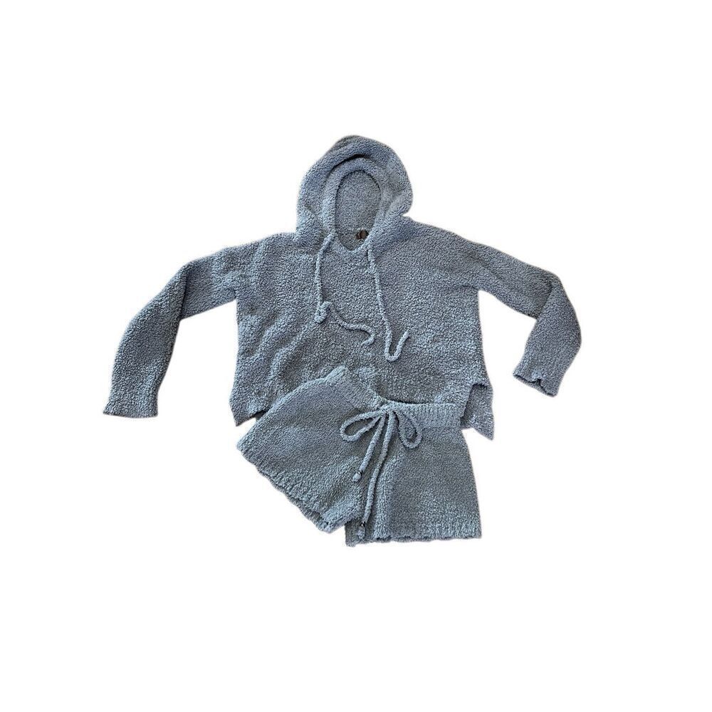 POL Grey Sherpa Long Sleeve Hoodie Short Set Pajamas Size Small